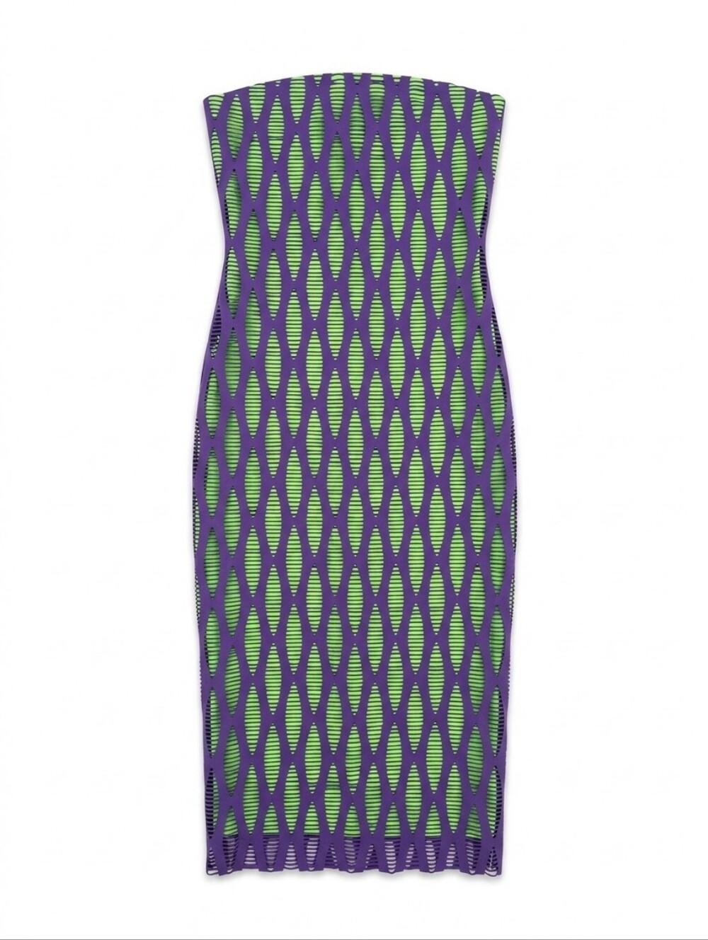 Fashion Nova Purple & Lime Green Dinah Distressed Strapless Maxi Dress | Size 2X